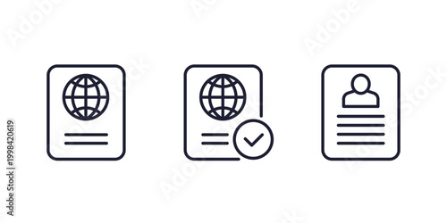 Obraz na plátně Passport control, visa line icons on white