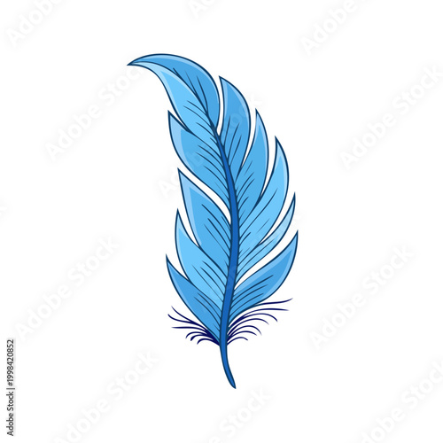 Vibrant Blue Feather with Delicate Barbs and Fluffy Base Illustration