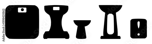 Bathroom scale set with a black silhouette against a white background featuring health, fitness, medical imagery with minimalism and line art