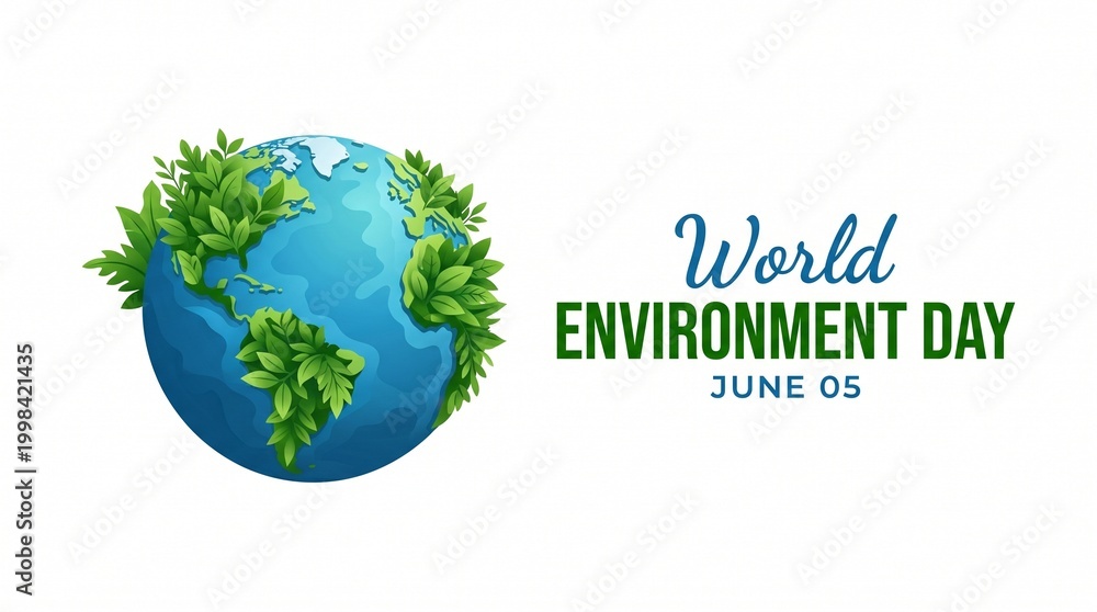 Fototapeta premium World environment day 2023 3d concept background. Ecology concept. Design with globe map drawing and leaves isolated on white background. Better Environment, Better Tomorrow.