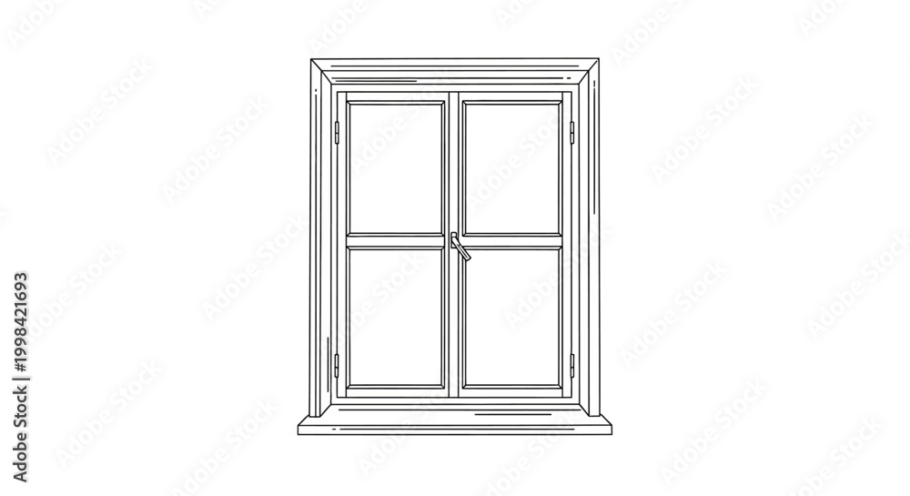 Obraz premium Hand Drawn Sketch of a Classic Four-Pane Window Frame