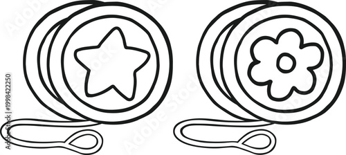 Colorful Kawaii Yo-Yo With flower black and white Illustration