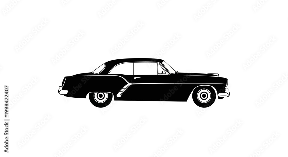 Fototapeta premium Classic Black Vintage Car Silhouette Side View