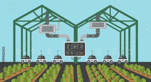 Agricultural robots working in a smart greenhouse facility