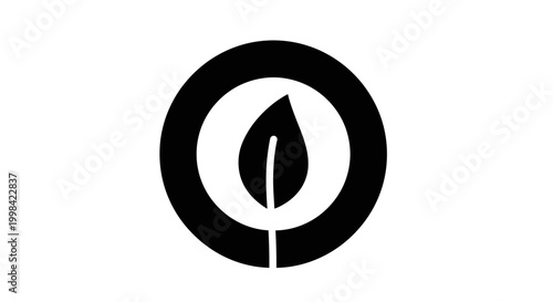 Black Leaf Icon Inside Circle Symbol on White Background