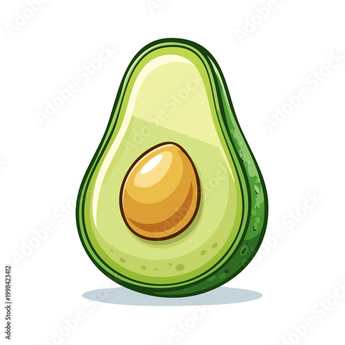 Vibrant stylized illustration of a halved avocado with a smooth yellow pit against a clean backdrop