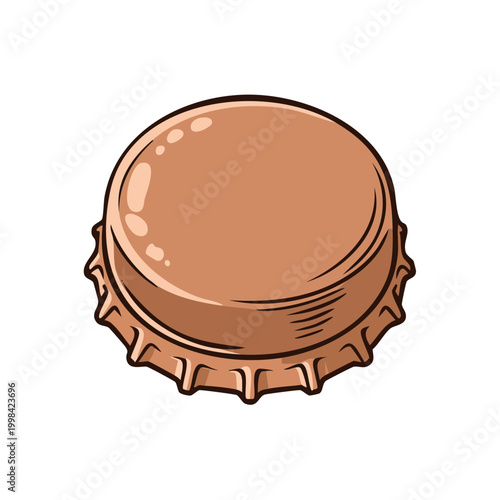 Brown Metal Bottle Cap with Serrated Edge and Smooth Top Surface