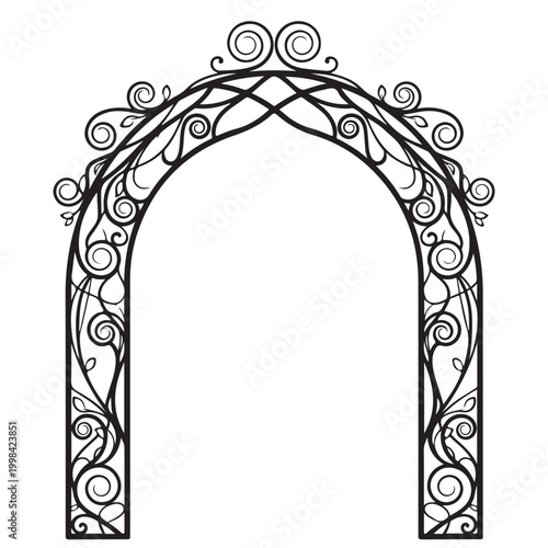 Canvas Print Ornate wrought iron archway vector illustration with decorative swirls isolated