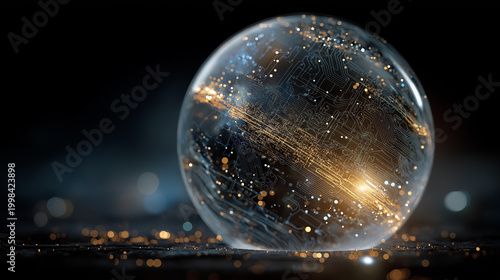 Crystal Sphere of Innovation: Glimmering orb embodying future technology, showcasing interconnected data streams and energy. A visual ode to the dawn of new scientific breakthroughs.