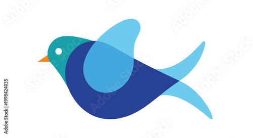 Cute cartoon illustration of a blue bird on a branch and aquatic animals like a fish, whale, and dolphin swimming in blue sea water waves, designed as a nature vector icon silhouette logo