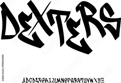 DEXTERS Urban Graffiti Display Font Alphabet – Sharp Street Style Font Type with Angular Handdrawn Letterforms, Bold Typography Meaning for Streetwear Branding, and Underground Graphic Design Projects