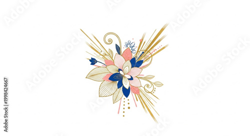 Elegant floral arrangement with gold accents and pastel colors.