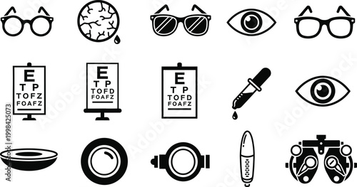 Optometry and ophthalmology icons a comprehensive visual set for eye care