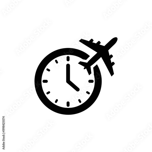 Airplane Icon Flying Around Clock Representing Time Management