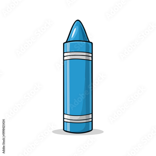 Blue crayon with white stripes, art supply, drawing tool, isolated on white background