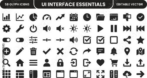 Foto UI Interface Essentials Icon Set Featuring Navigation, Controls, Media, Settings
