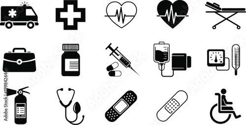 Medical icons set healthcare symbols and equipment for professional use