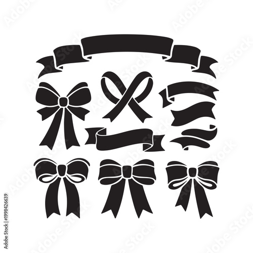 Elegant Classic Black Coquette Style Wedding Stationery Feminine Ribbon Bows and Scroll Banners and Gift Bows 