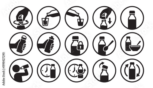 Photography Collection of flat design icons illustrating medicine dosage preparation