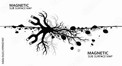 Abstract representation of magnetic forces influencing root growth in soil