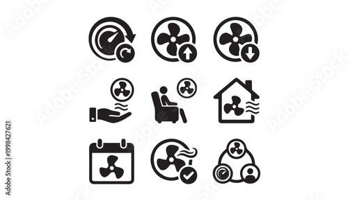 Fan icons for temperature control air quality comfort settings with temperature