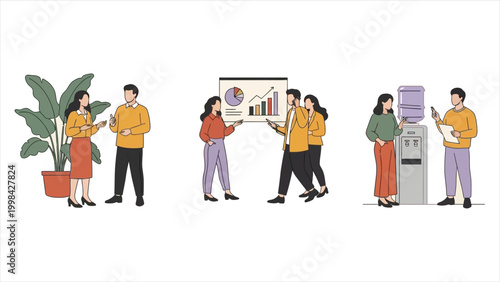 A Visual Narrative Exploring the Balance Between Formal Data Presentation, Casual Networking, and the Essential Informal Connections of Modern Office Culture