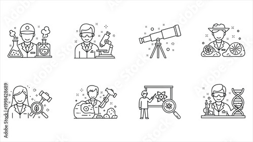 Scientific Research and Education Line Icon Set