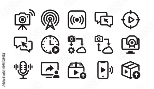 Wireless communication and digital media streaming icons with wireless, transfer