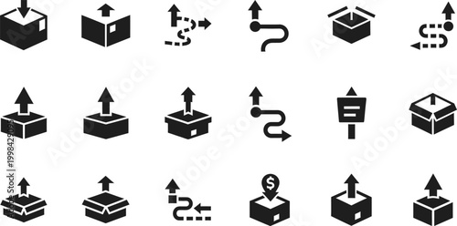 Black glyph icons shipping and fragile goods handling symbols