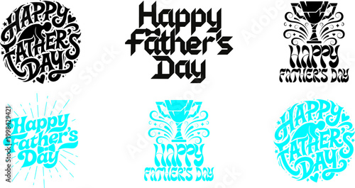 Happy father's day typography collection artistic black and teal designs