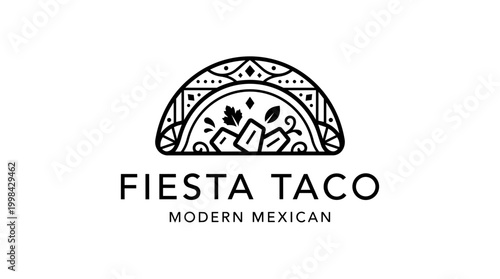 Mexican Taco Restaurant Logo Modern Geometric Monoline Badge Food Branding Vector