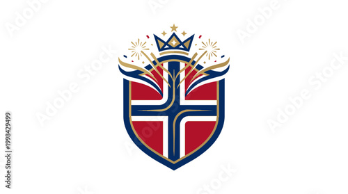Norway Flag Royal Crest Shield Luxury Scandinavian Emblem Crown Vector Design