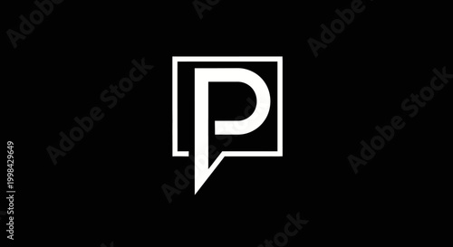 Minimalist letter P logo icon inside square speech bubble