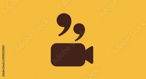 Quadro su tela Minimalist movie camera icon with quotation marks on yellow