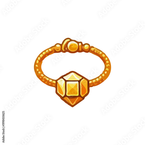Golden Ring with Yellow Gemstones Fantasy Jewelry Vector Illustration