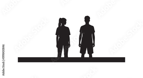 Silhouette of man and woman standing next to each other on ground plane for human scale and architectural project.