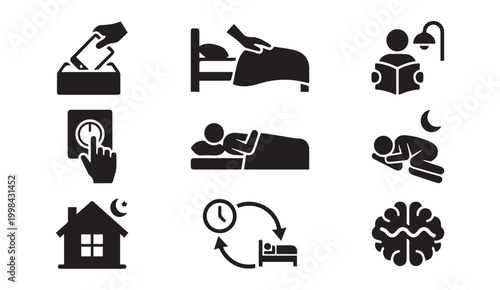 Nightly routine icons showing sleeping reading and bedtime habits with lifestyle