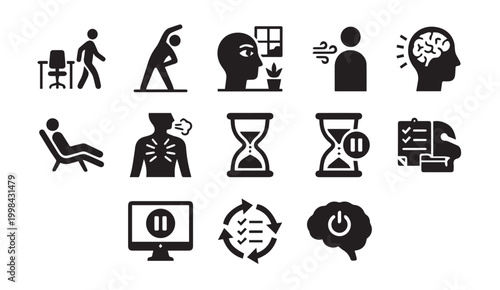 Icons for mindfulness breathing exercises and taking a mental break from work