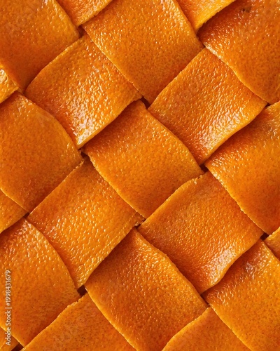 Woven orange peel texture background, creative citrus basket weave pattern