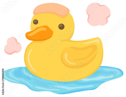 お湯に浮かべたかわいいお風呂のアヒルのイラスト ベクター素材