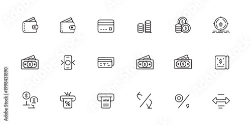 Finance and Banking Line Icon Set for Web and Mobile