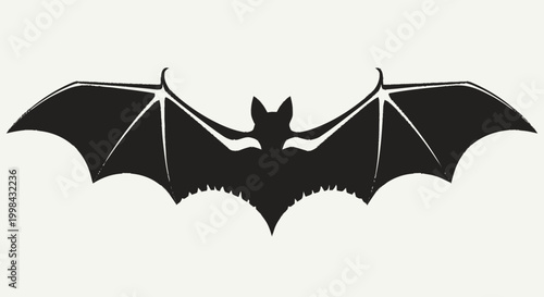 Black bat silhouette with open wings on white background