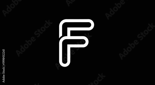 Modern linear outline letter F icon on black background