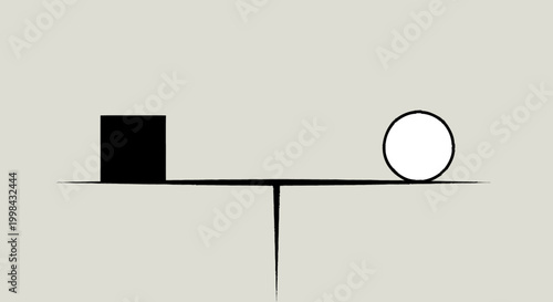 Black square and white circle balancing on a scale line
