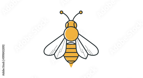 Foto Minimalist illustration of a bee, simple line art, yellow and white