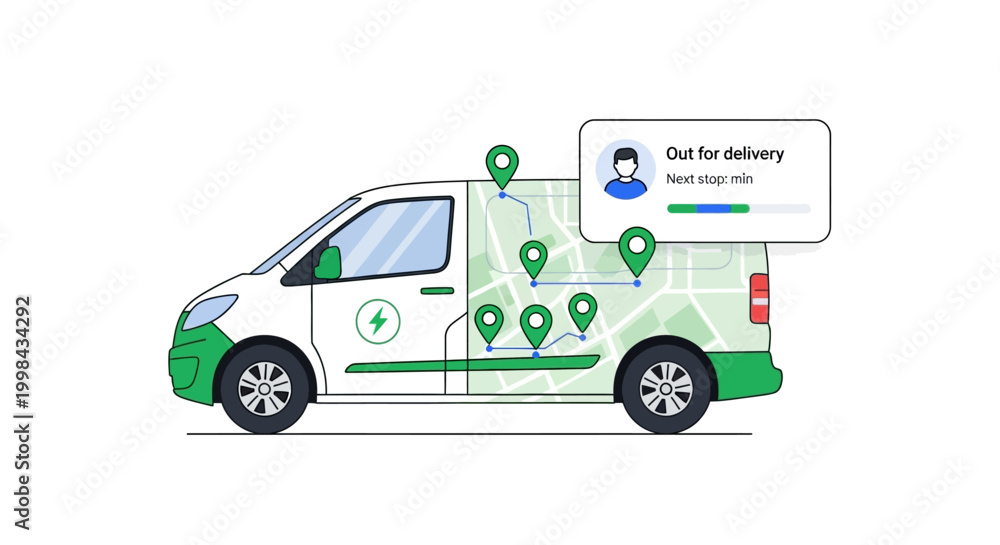 Fototapeta premium Electric Delivery Van with Real-time Route Tracking and Logistics Optimization