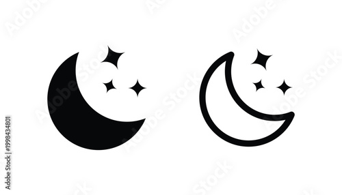 Moon icon. Moon with stars icon vector. Bedtime symbol. Night icon. Half moon vector icon