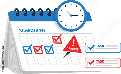 Deadline, calendar, schedule, task list, time management, vector icons