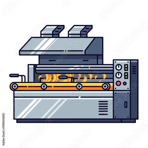 Industrial Conveyor Oven with Flames, Food Processing Machine, Manufacturing Equipment