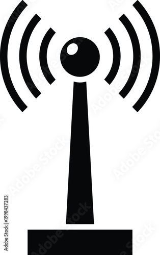 Black wireless antenna icon for radio tower communication signal broadcast technology network connection internet wifi transmitter electronic equipment global telecommunication systems.